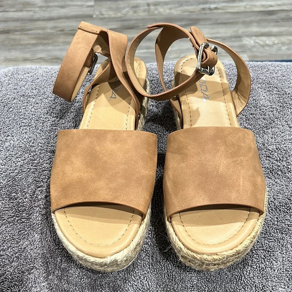 Soda open toe buckle ankle strap espadrilles flatform wedges